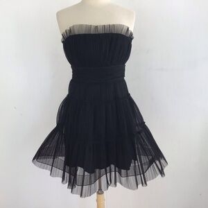 Crystal Sky black,ruffled, tulle strapless, coquette minidresses size Medium NWT